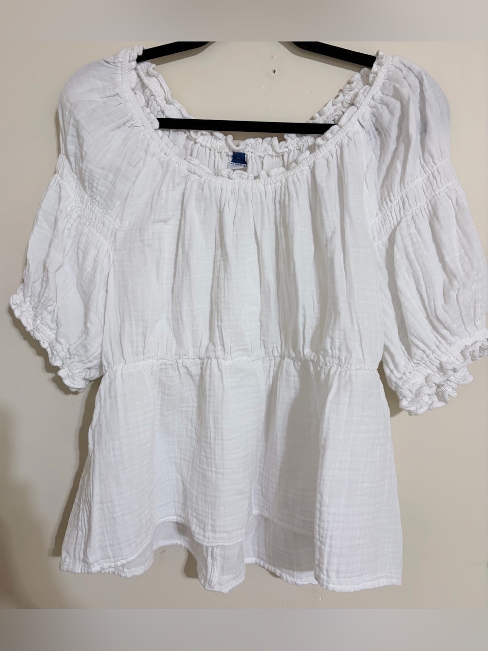 Old Navy White Puff-Sleeve Smocked Babydoll Peasant Blouse Size XL